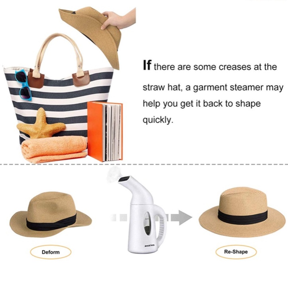 Unisex Wide Brim Straw Panama Hat-Khaki - Picture 7 of 7